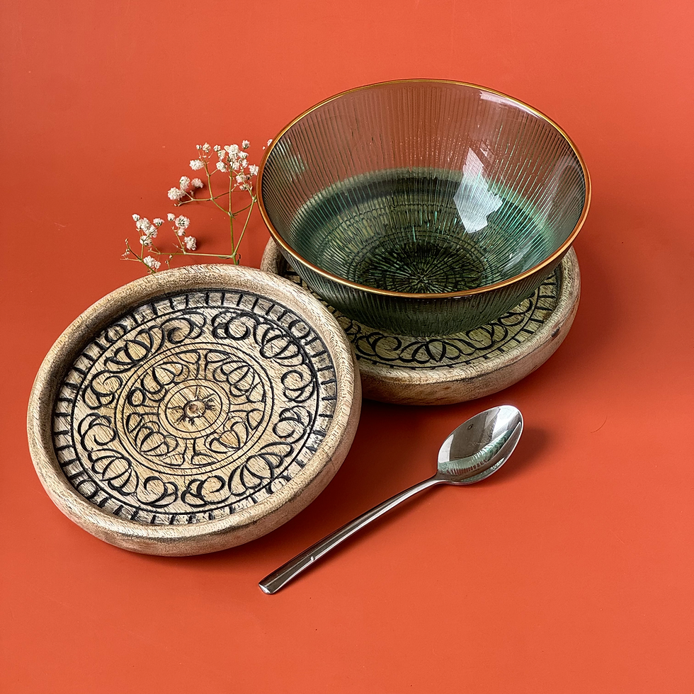 Thumbnail: Malhar Carved Wood Small Tray Set of 2 Black