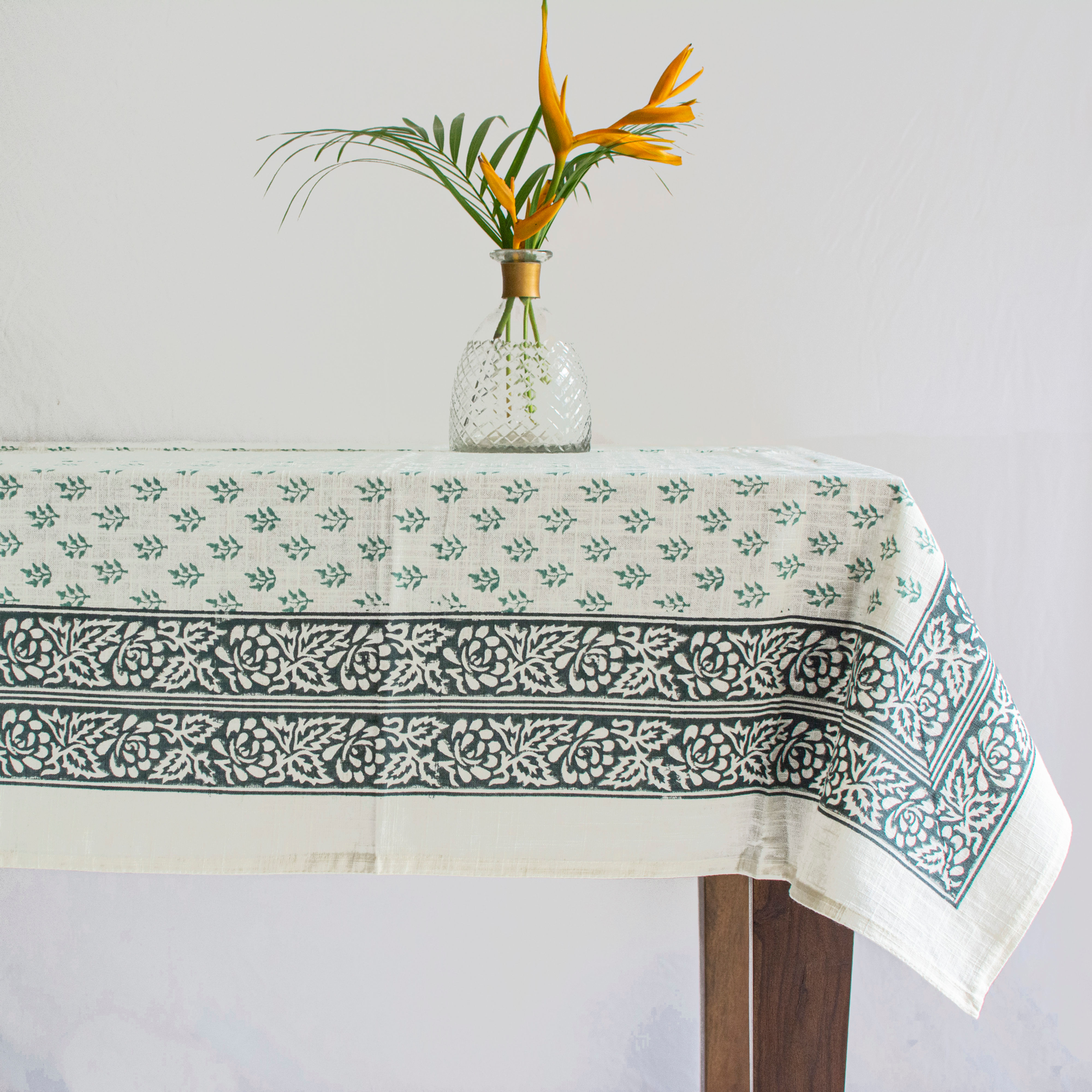 Blue Oasis Block Print Table Cloth