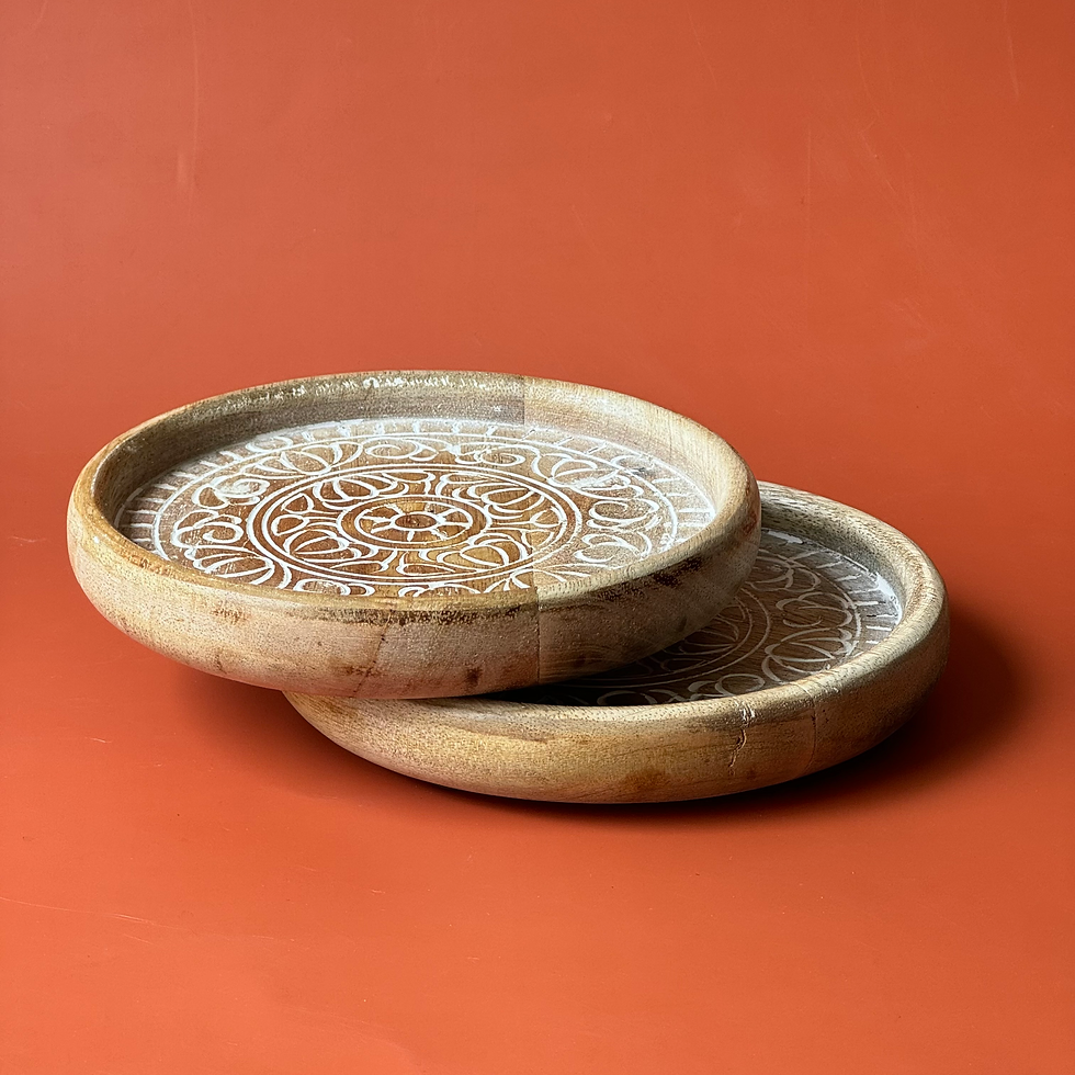 Thumbnail: Malhar Carved Wood Small Tray Set of 2 White
