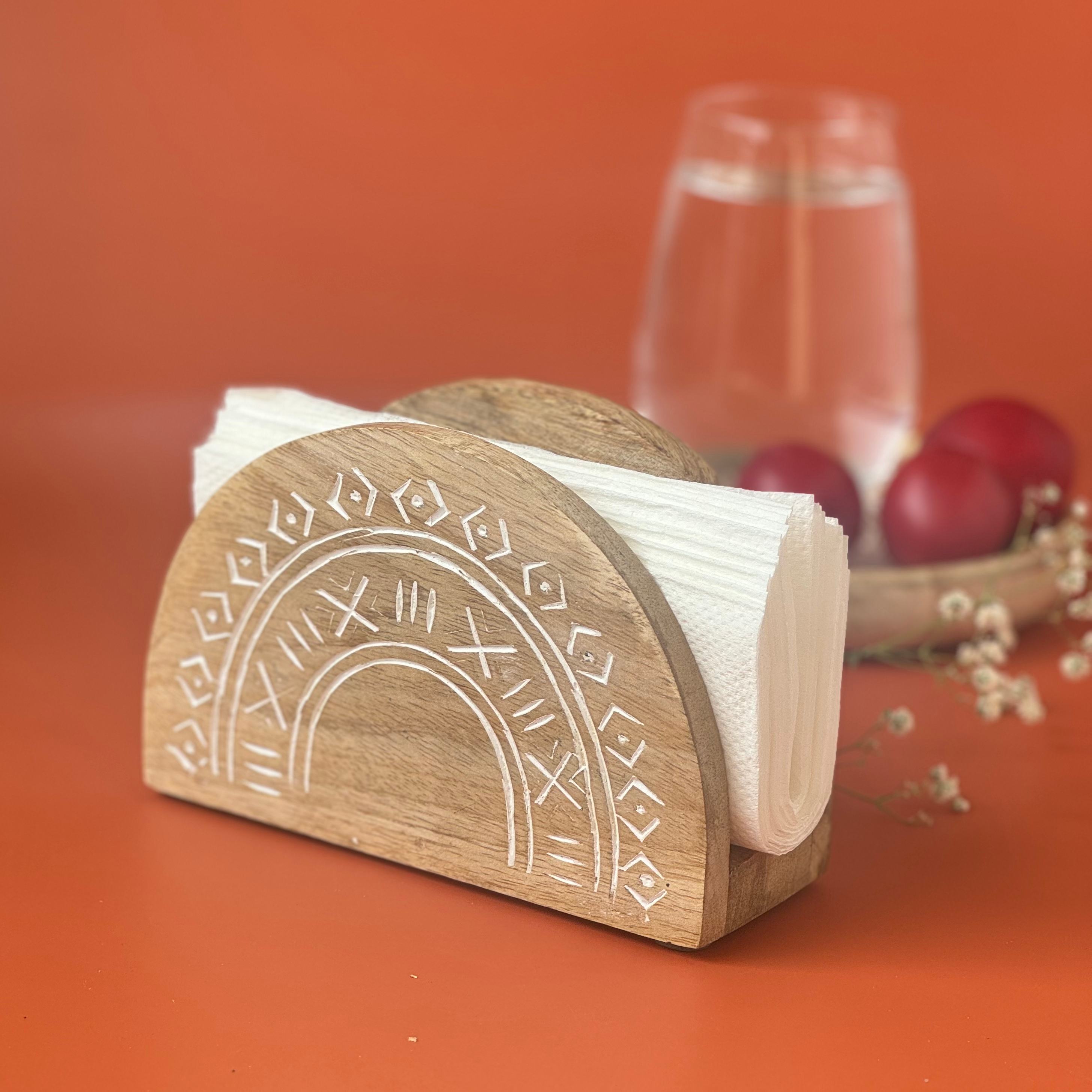 Sahara Carved Wood Napkin Holder White