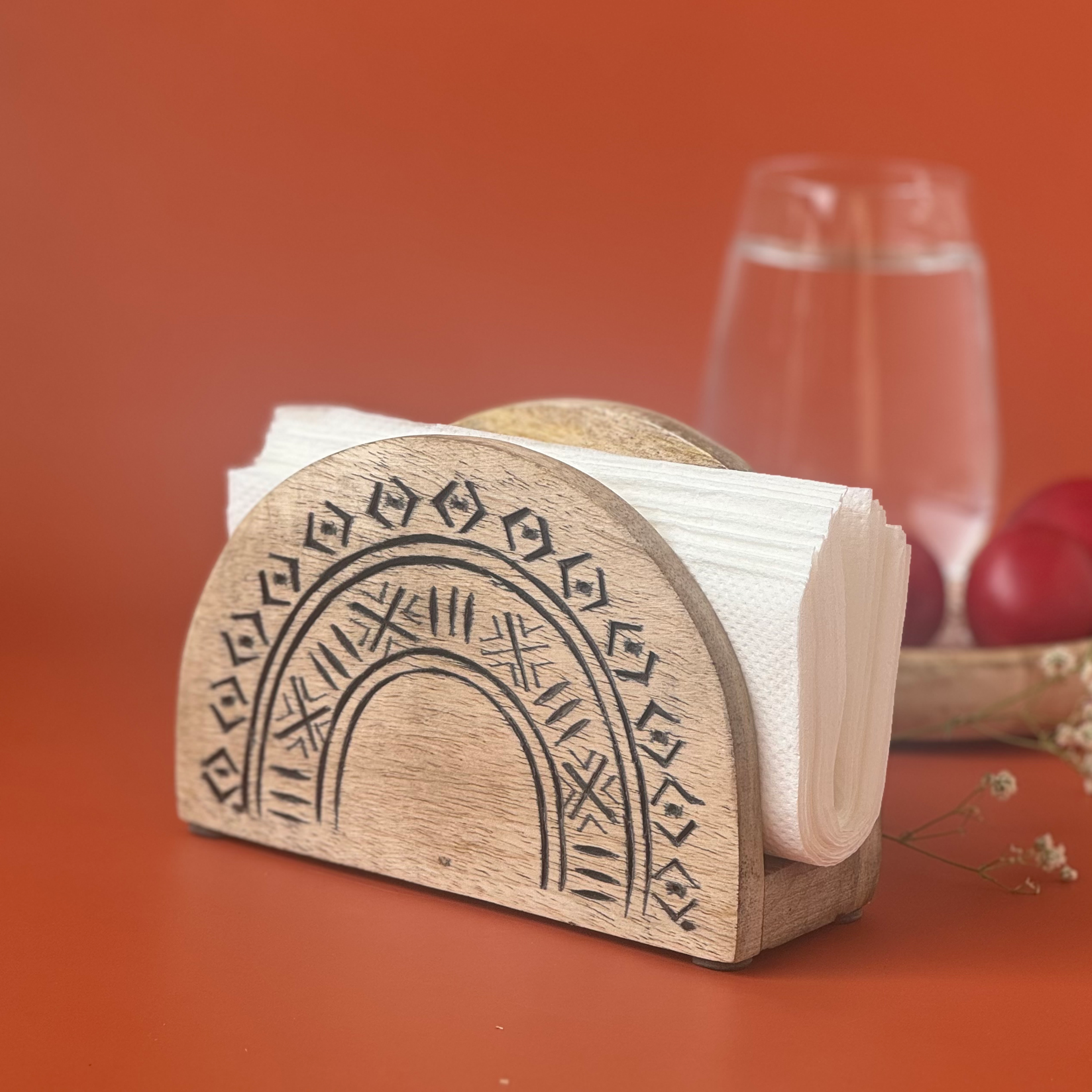 Sahara Carved Wood Napkin Holder Black