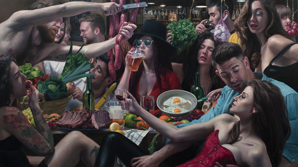 "Costillas, salchichas y huevos fritos"