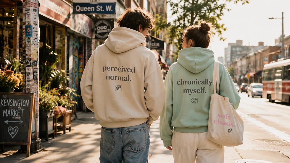 Campaign lifestyle photo for Odd Co. streetwear brand featuring diverse products Toronto. Strategy by Boldery Toronto