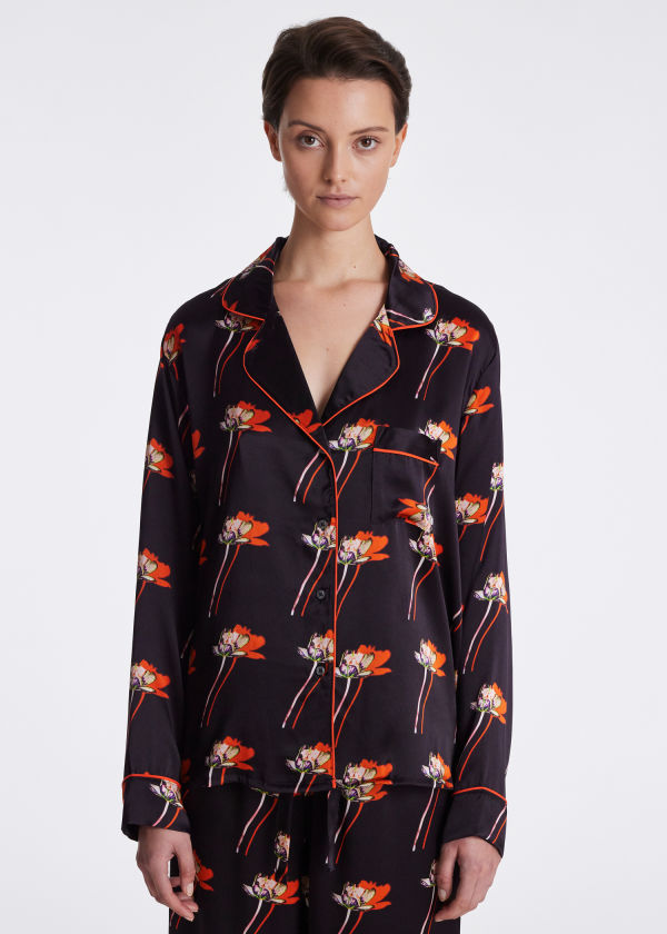 縮圖：Silk 'Shadow Floral' Shirt & Trousers Pyjama Set
