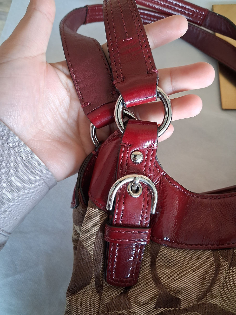 Thumbnail: Coach Signature Monogram Canvas Hobo Shoulder Bag