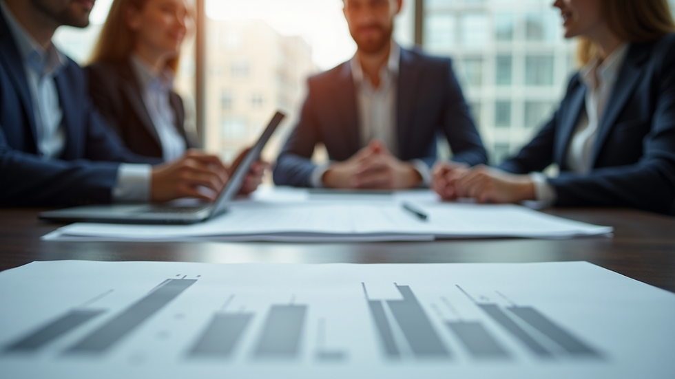 Close-up view of a business meeting with plans for growth