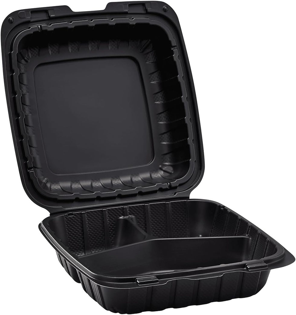 8" Black Plastic To-Go Container (3-Compartment)