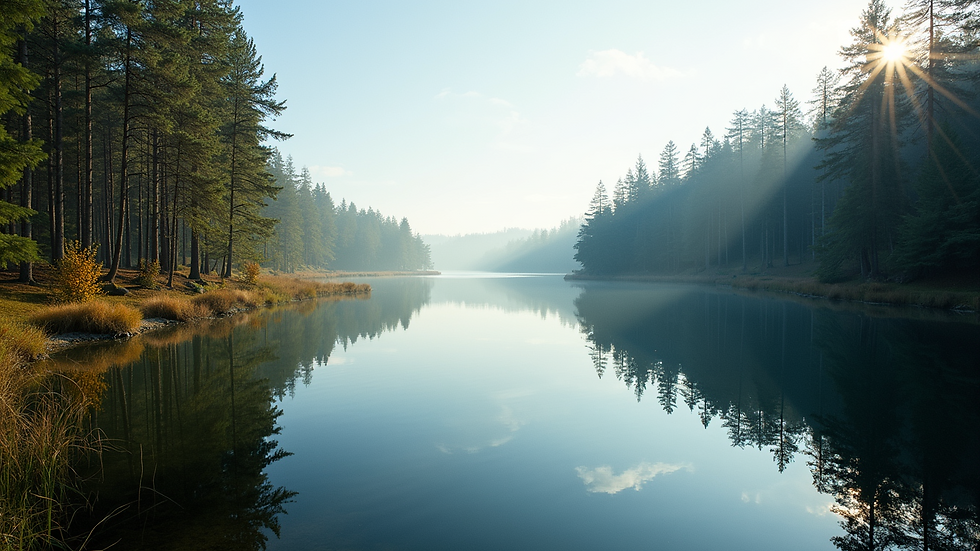 Eye-level view of a calm lake surrounded by trees