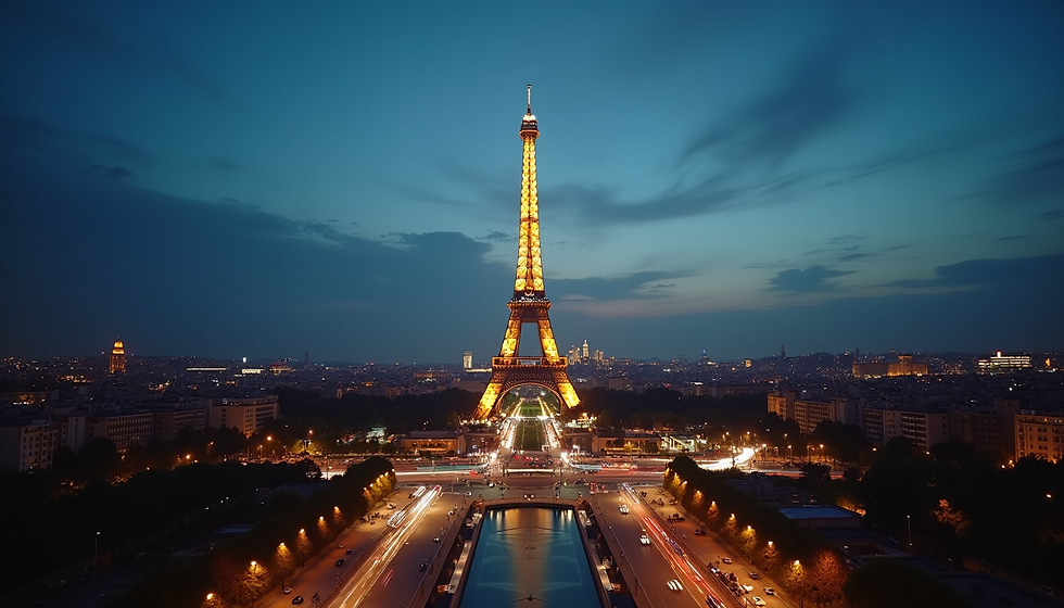 Vue en plongée d'une scène extérieure avec lumière naturelle douce illuminant un paysage urbain