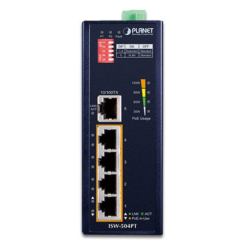 Thumbnail: Industrial 5-Port 10/100TX Ethernet Switch with 4-Port 802.3at PoE+