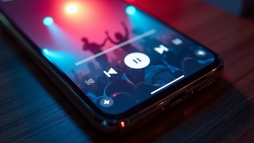 Close-up view of a smartphone showing a virtual concert interface