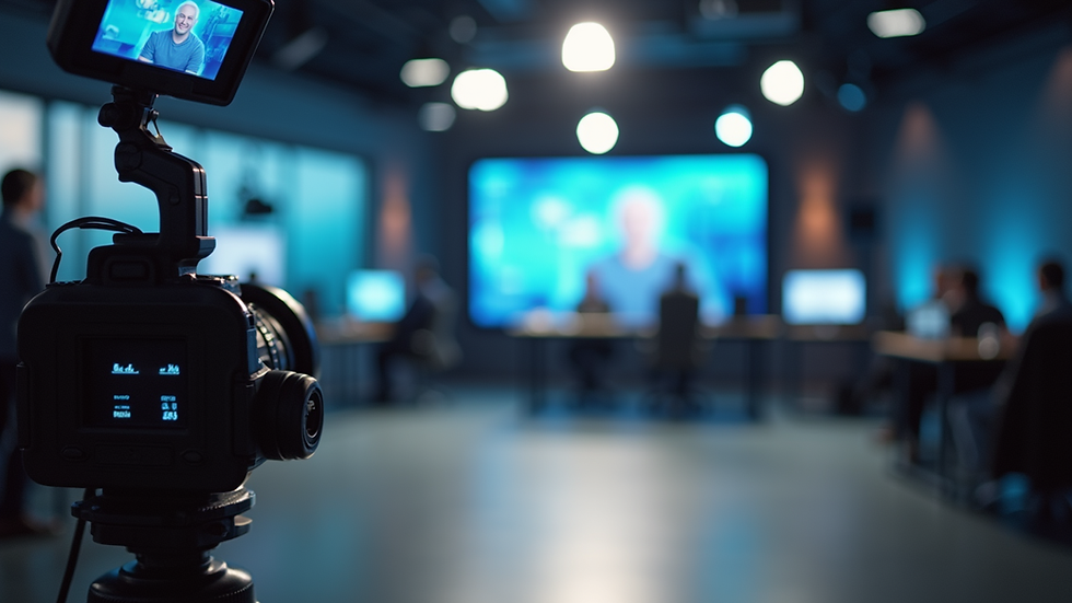 Eye-level view of a modern TV studio with broadcasting equipment