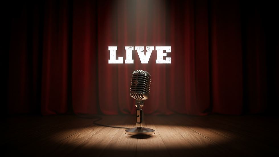 Close-up view of a microphone on stage ready for a live performance