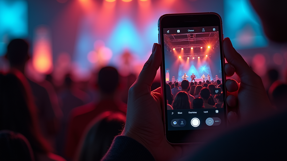 Close-up view of a smartphone showing a live concert stream