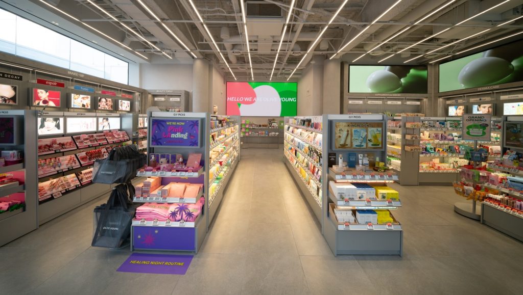 Interior view of the Olive Young LA Century store launch