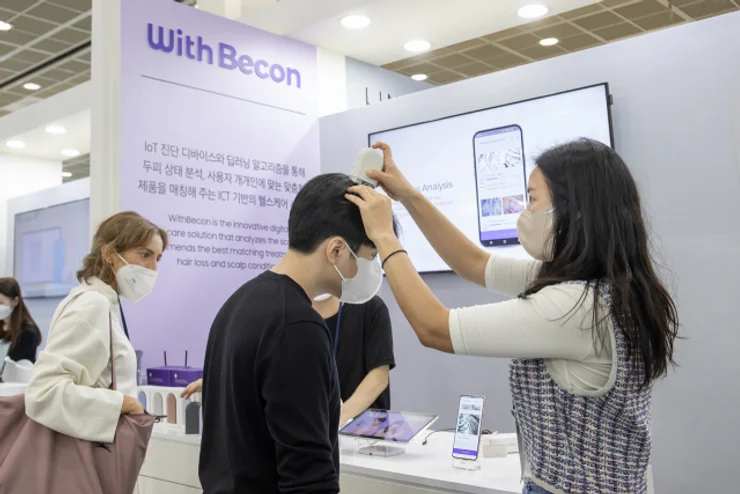 Becon AI skin and scalp scanner used in pop-up stores and exhibitions