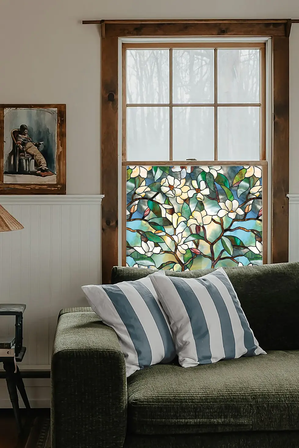 green and white flowered window film