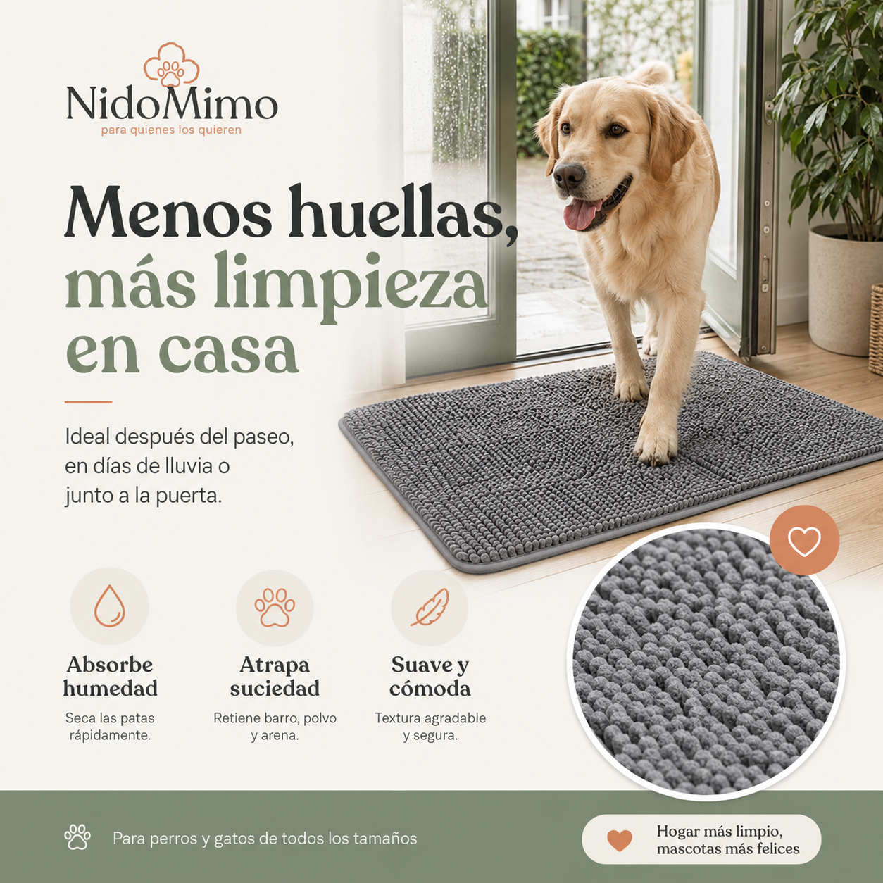 Alfombra absorbente para patas mojadas
