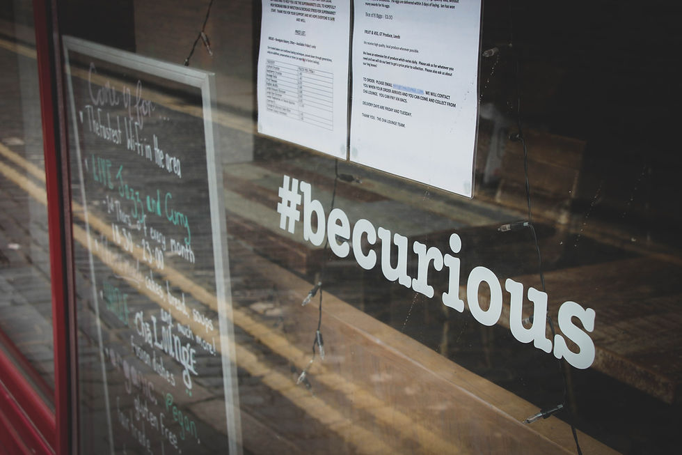 Storefront with hashtag sign