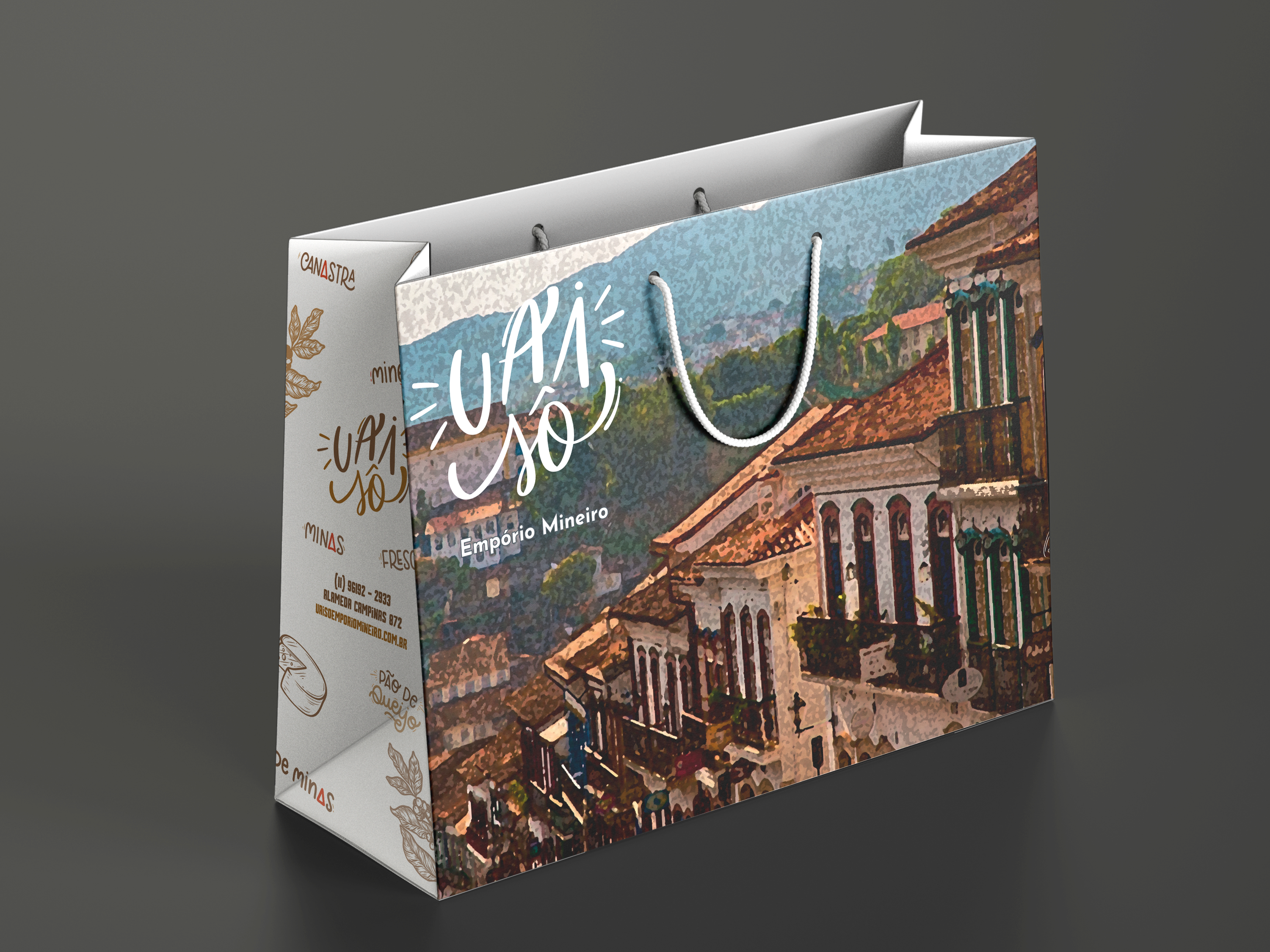 SacoSacola resistente com impressão personalizada e acabamento premium para lojas de roupas adulto.