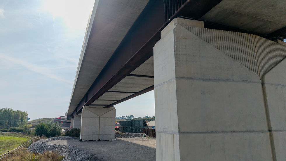 View from underneath the Westbury viaduct showing the concrete slabs that form the underside of the double composite beam October 2026