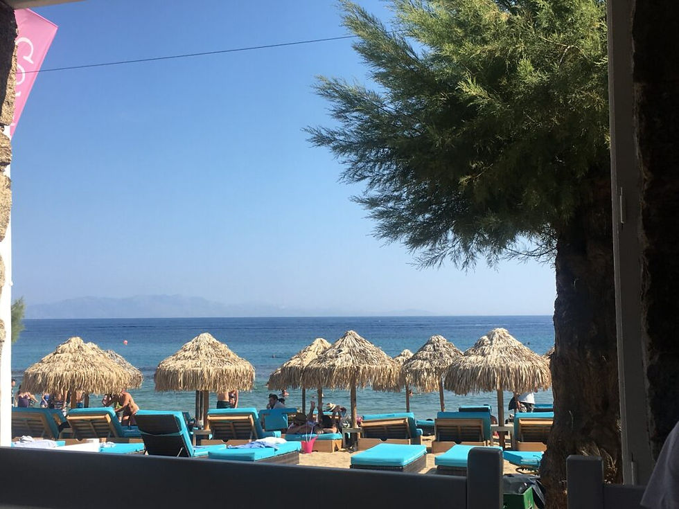 The beach with straw umbrellas and beach lounges Greek Islands: Part 2 - Magnificent Mykonos
