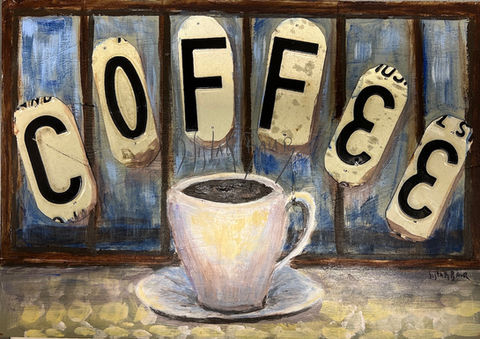 License plate art featuring coffee