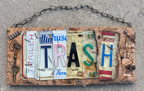 License Plate Art of Sign says Trailer Trash