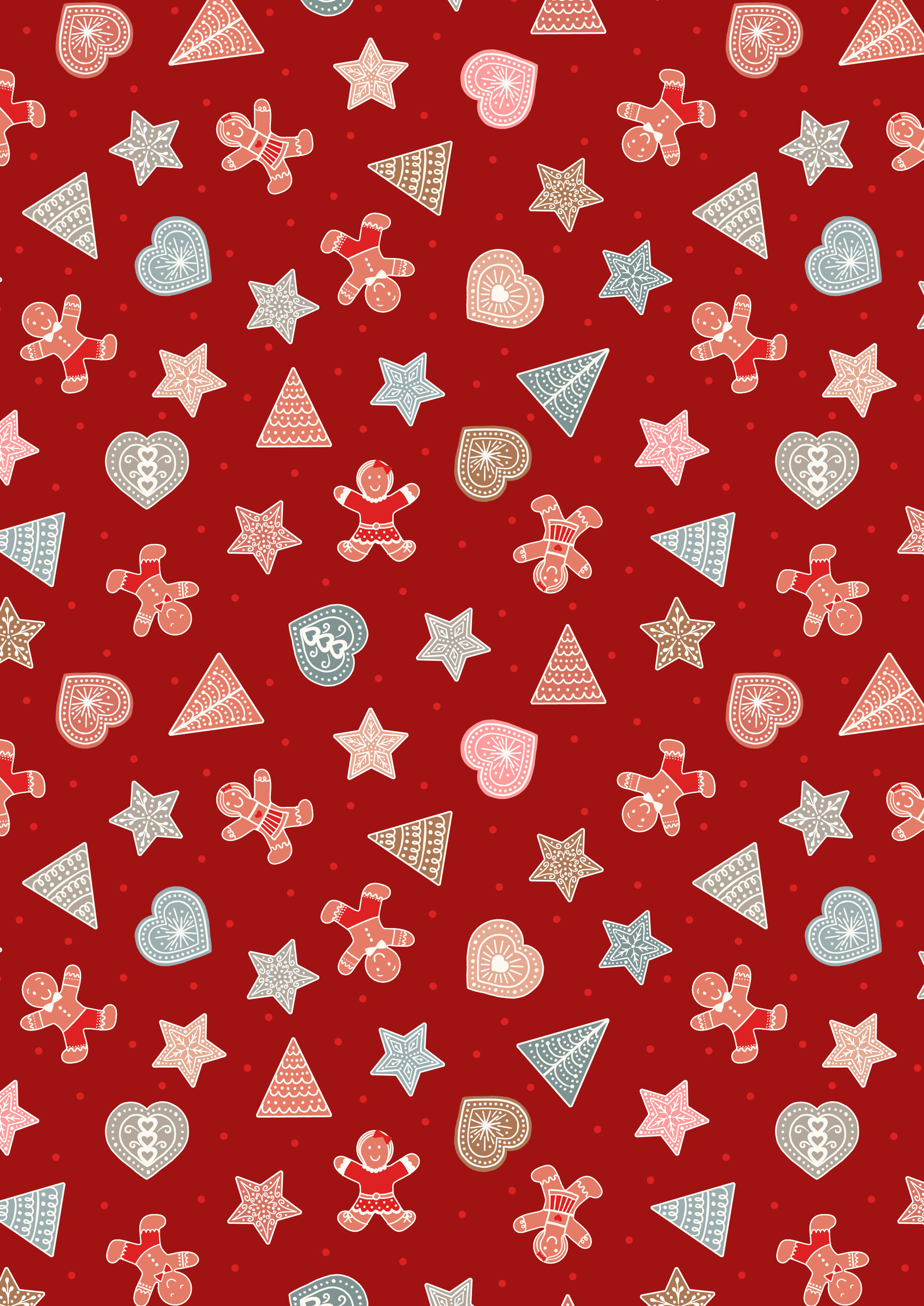 Gingerbread Shapes on Red - Lewis and Irene