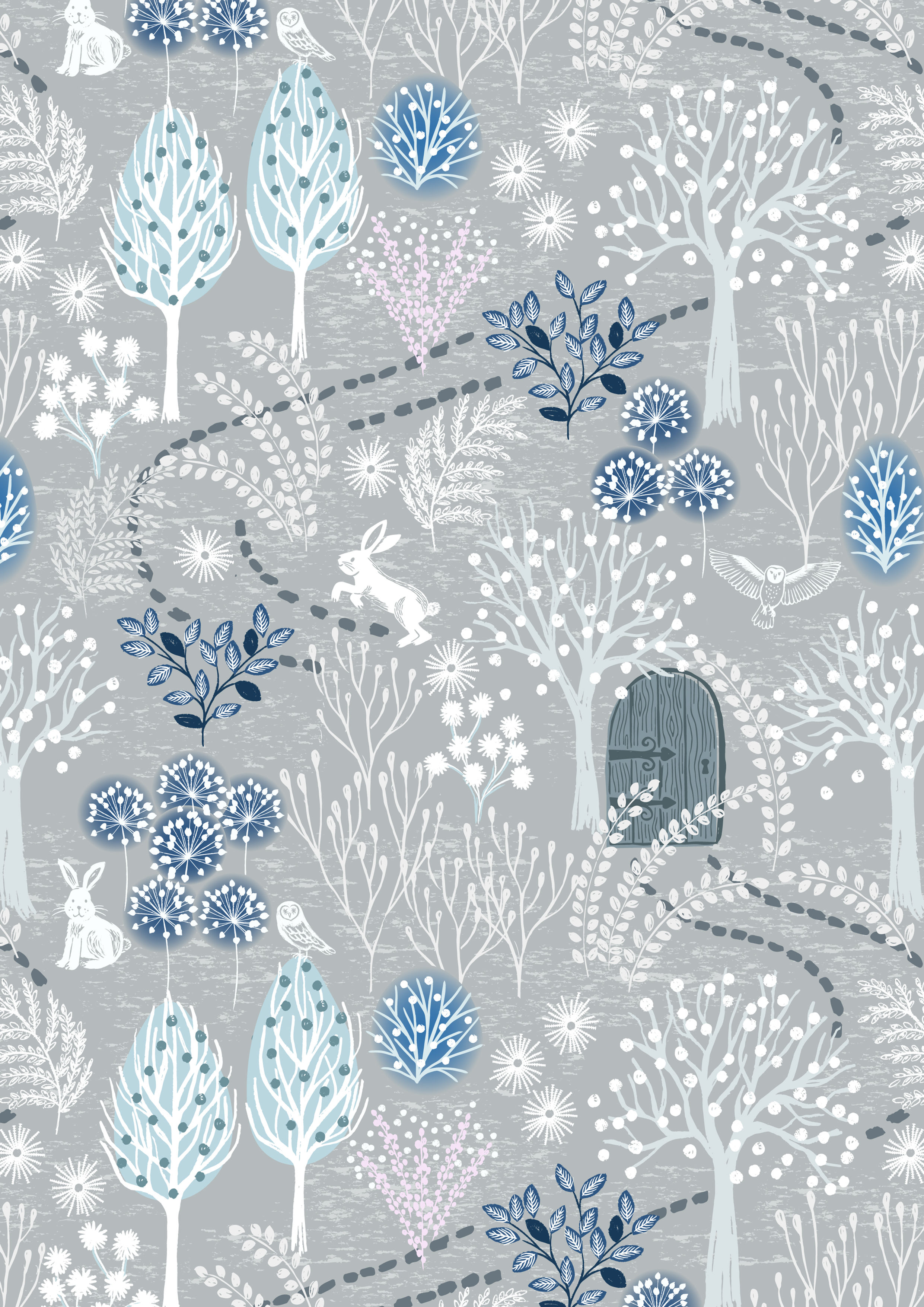 Secret Garden on Frosty Grey with Pearl Elements