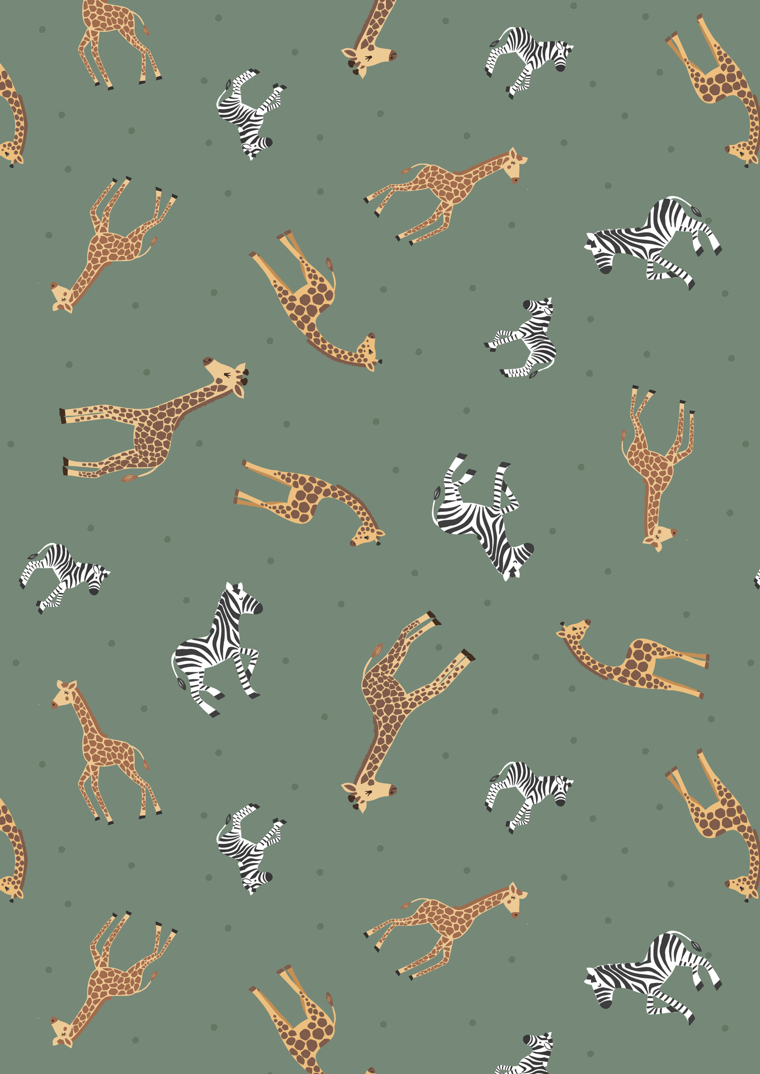Giraffes & Zebras on Green - Small Things Wild Animals - Lewis & Irene