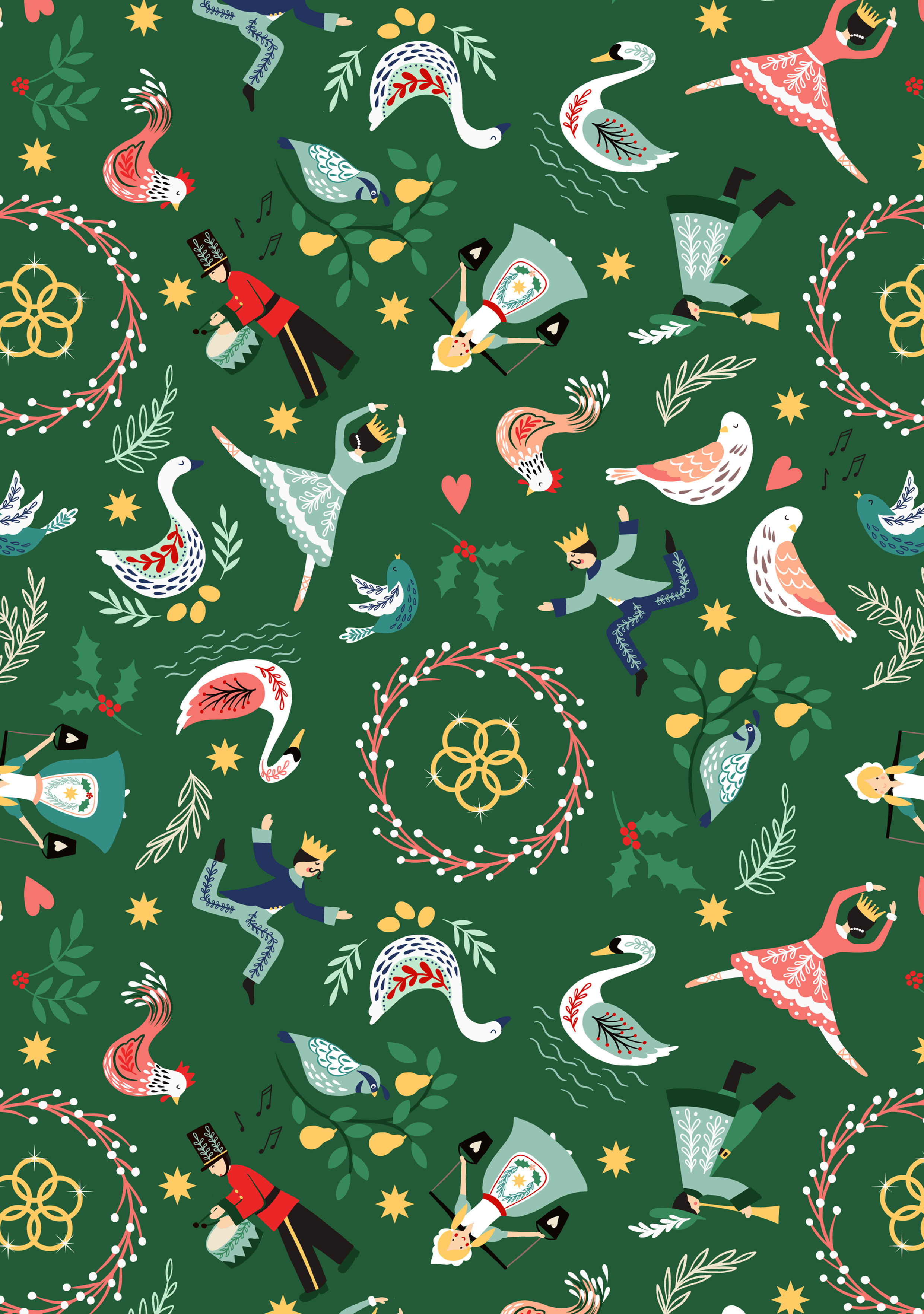 Lords a Leaping on Green with Gold Metallic-12 Day's of Christmas -Lewis & Irene
