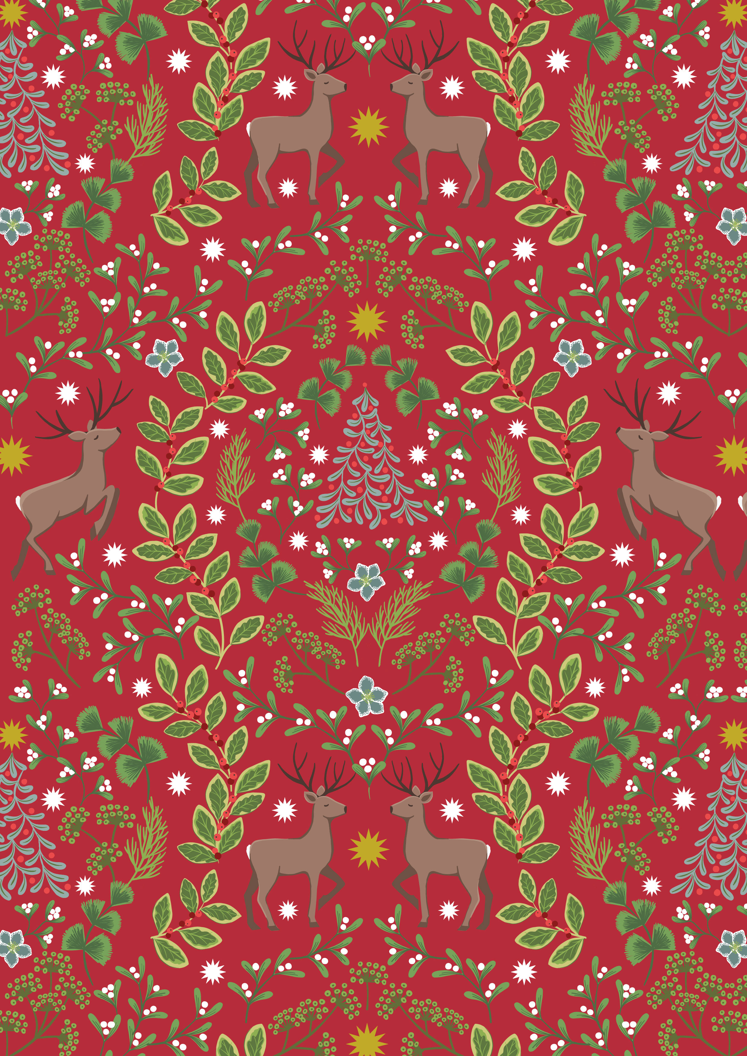 Noel on Red with Metallic Gold - Lewis & Irene