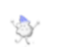 Smiling cloud character with blue tuft jumping, arms raised.