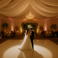Bride and groom dancing with