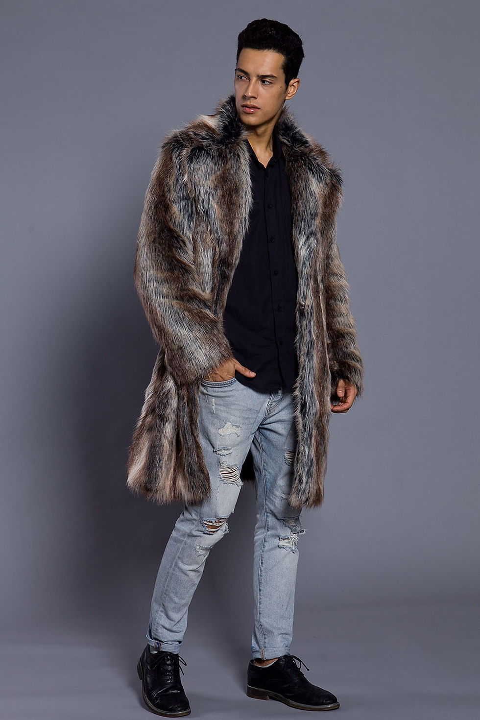 Thumbnail: Winter Travel Man Clothing Fashion Men's Faux Fur Coat Thick Warm Long Trench