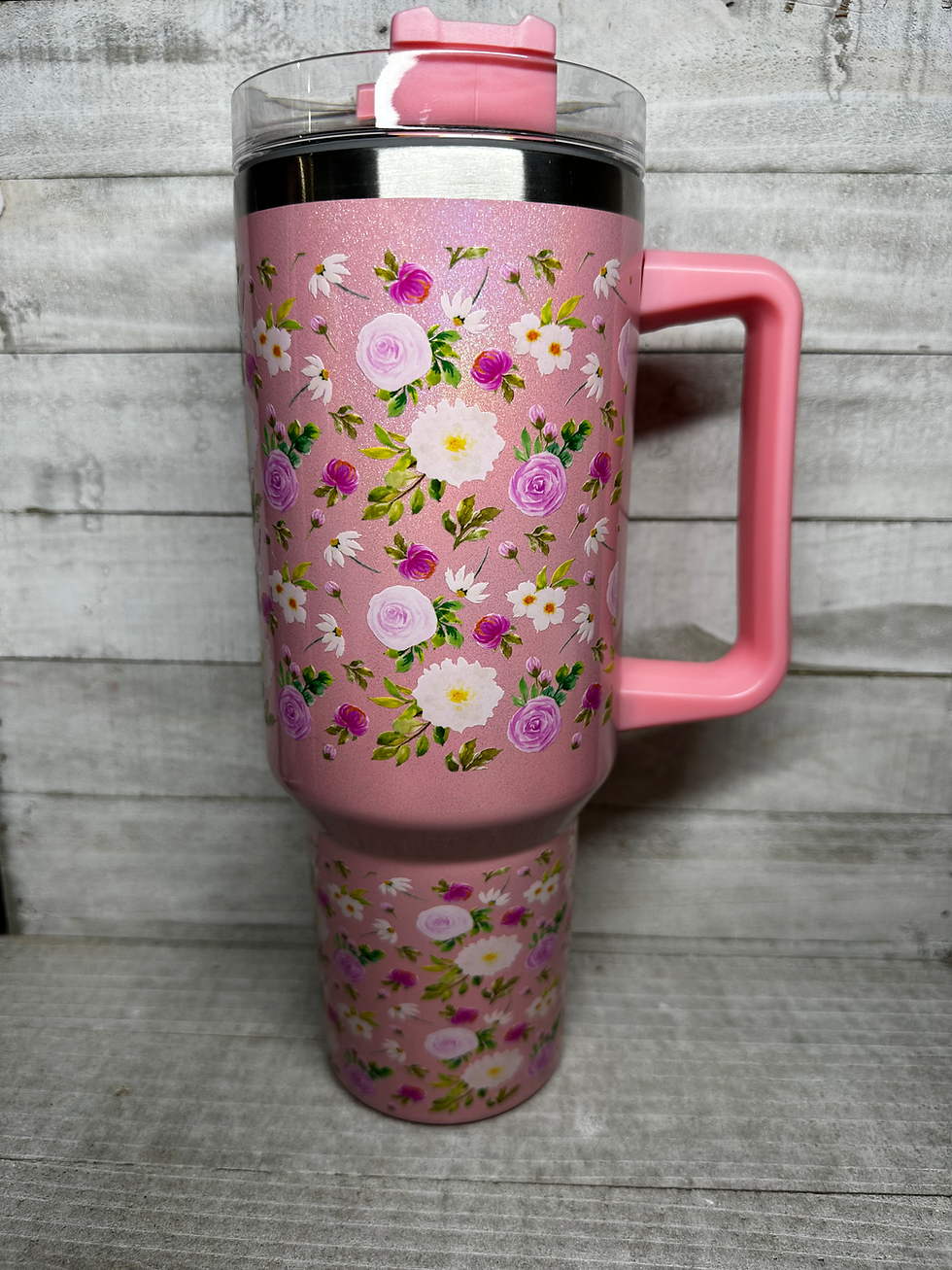 Thumbnail: Pink & White Flowers || Spring Summer || 40 oz Tumbler