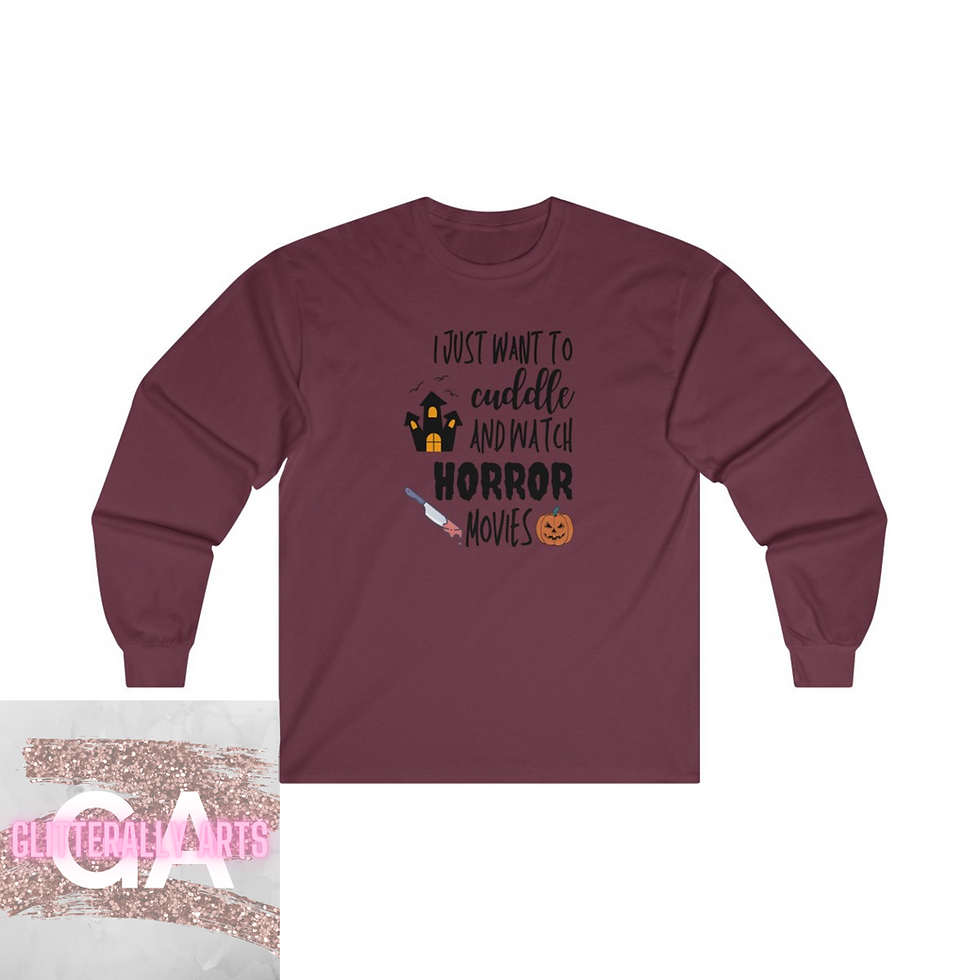 Thumbnail: Cuddle and Watch Horror Movies || Ultra Cotton Long Sleeve Tee