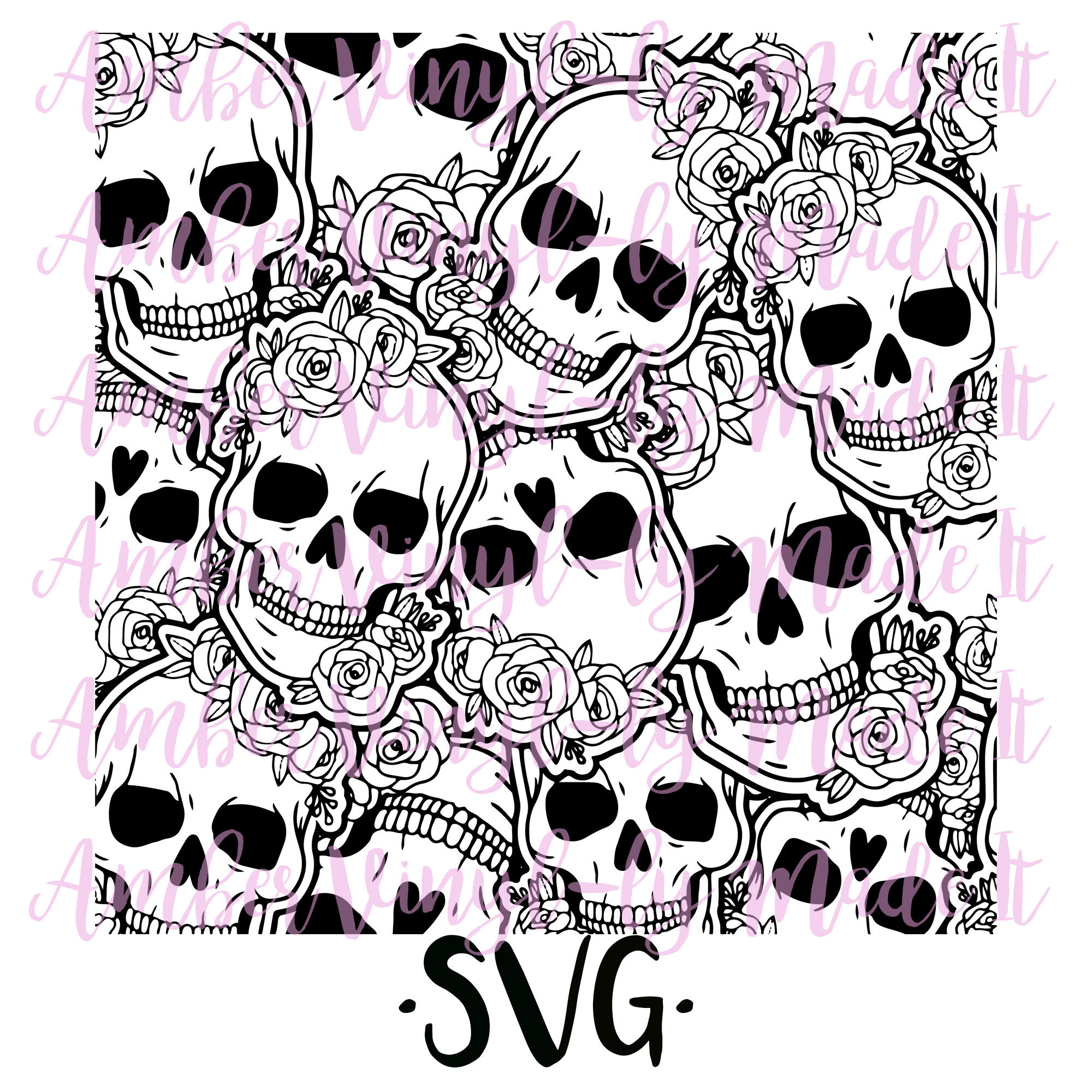 Skull & Roses || Seamless Burst Digital File || SVG ||