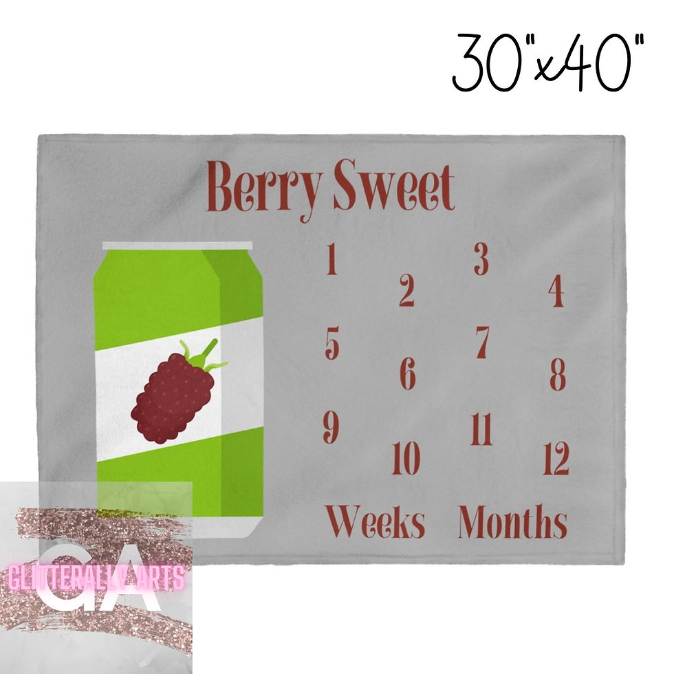 Thumbnail: Berry Sweet Loganberry Milestone Blanket - Gray || Velveteen Plush Blanket