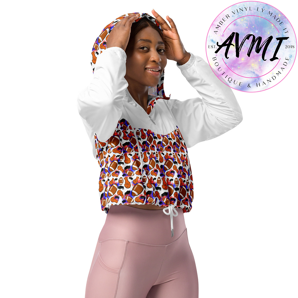 Thumbnail: Chicken Wings & Football WH || Buffalo Football || Women’s cropped windbreaker