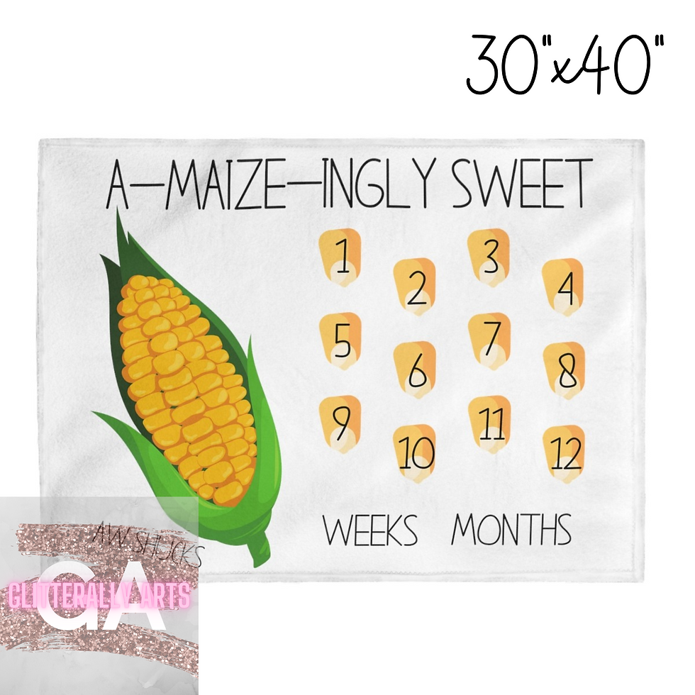Thumbnail: A-maize-ingly Sweet Corn Milestone Blanket - White || Velveteen Plush Blanket