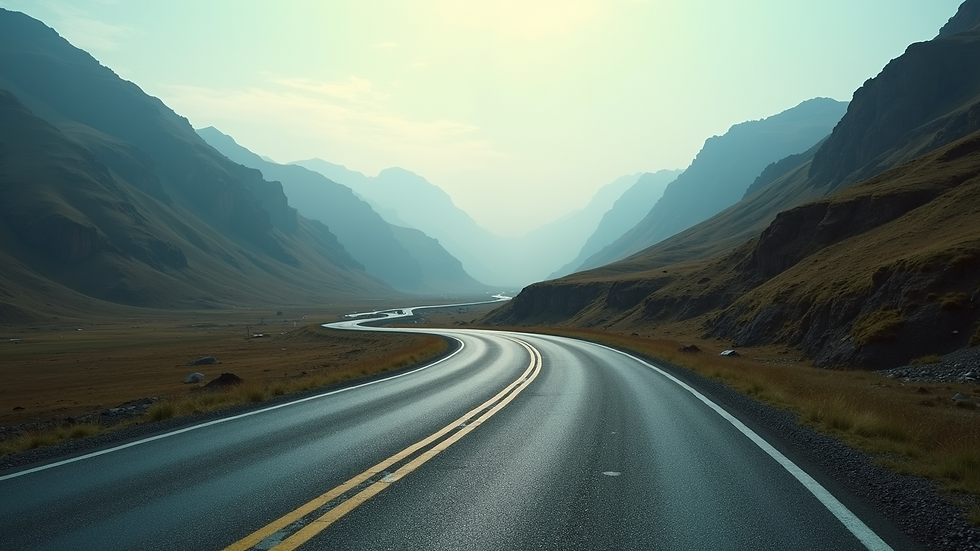 High angle view of a winding road leading through mountains