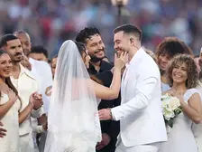 SANTA CLARA, CALIFORNIA – FEBRUARY 08: Participants partake in the performance onstage during the Apple Music Super Bowl LX Halftime Show at Levi’s Stadium on February 08, 2026 in Santa Clara, California. (Photo by Kevin C. Cox/Getty Images)