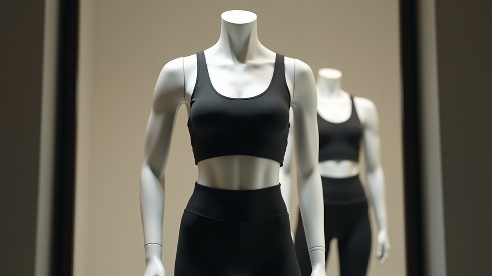 Eye-level view of a sleek gym outfit displayed on a mannequin