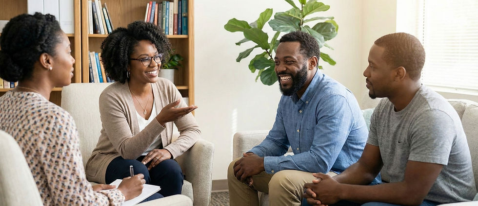 Eye-level view of a small group gathered in a circle during a community meeting