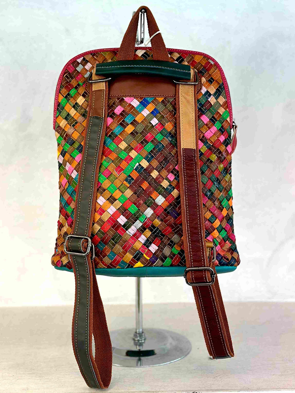 Miniatura: Zaino con tracolla  - Vera Pelle Intrecciata - Lavorazione Artigianale