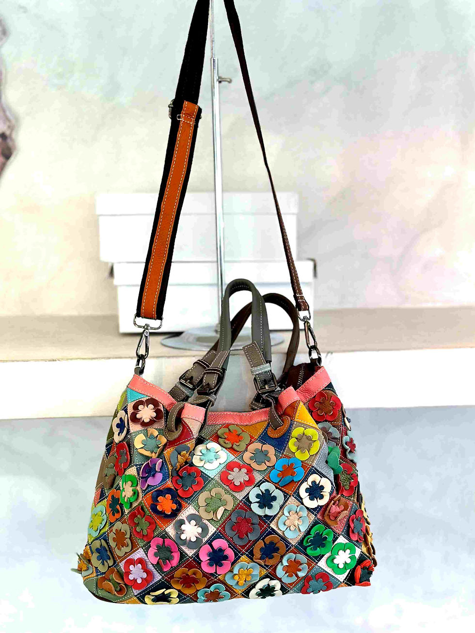 Miniatura: Borsa con manici regolabili - Vera Pelle di Qualità - Lavorazione Artigianale