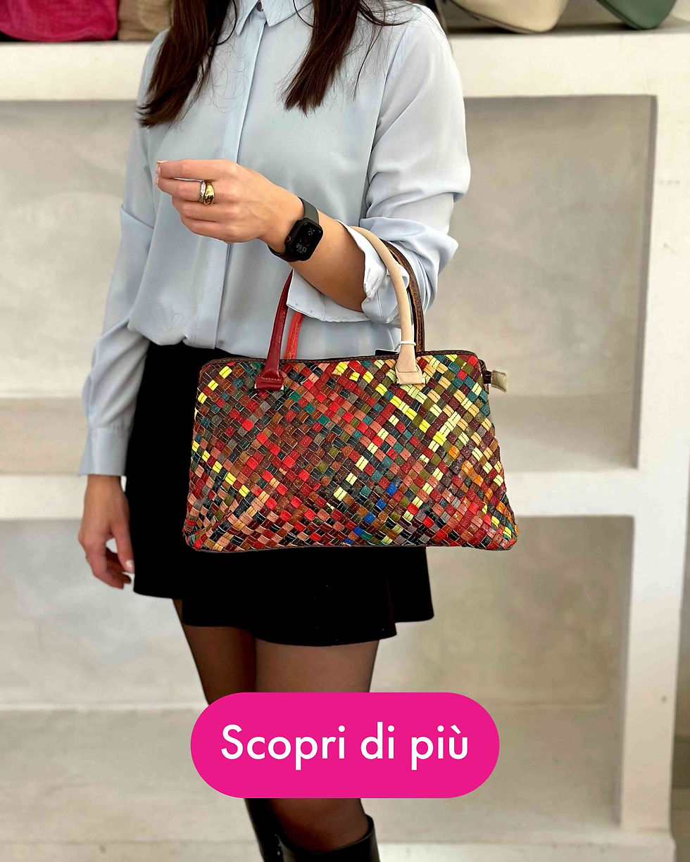Miniatura: Borsa a mano con tracolla lunga - Vera Pelle Intrecciata - Interno Foderato