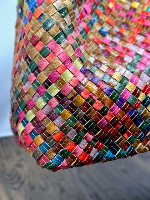 Miniatura: Borsa a spalla con tracolla regolabile - Vera Pelle Intrecciata Interno foderato